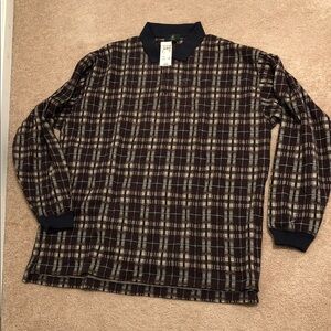 Club Room Navy and Cream Plaid Polo Shirt